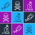 Set line Medicine bottle and pills, Hookah and Skull on crossbones icon. Vector Royalty Free Stock Photo