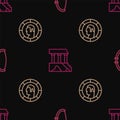 Set line Medieval bow, Ancient Greek coin and Parthenon on seamless pattern. Vector Royalty Free Stock Photo