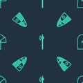 Set line Medieval halberd, Shield and iron helmet on seamless pattern. Vector