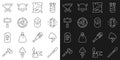 Set line Medieval spear, Cloud and lightning, Gem stone, Folded map, Shield viking, Battle hammer, Anvil for Royalty Free Stock Photo