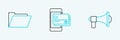 Set line Megaphone, Document folder and Mobile and credit card icon. Vector Royalty Free Stock Photo