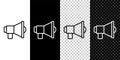 Set line Megaphone icon isolated on black and white background. Speaker sign. Vector