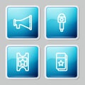 Set line Megaphone, Microphone, Cinema ticket and icon. Vector