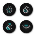 Set line Melon fruit, Tomato, Plum and Potato icon. Vector Royalty Free Stock Photo