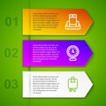 Set line Metal detector in airport, Clock and Suitcase. Business infographic template. Vector Royalty Free Stock Photo