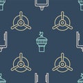 Set line Metal detector in airport, Plane propeller and Radar on seamless pattern. Vector Royalty Free Stock Photo