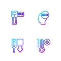 Set line Meteorology thermometer, Digital, and High human body temperature. Gradient color icons. Vector