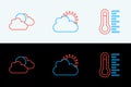 Set line Meteorology thermometer, Sun and cloud weather and icon. Vector Royalty Free Stock Photo