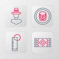 Set line Mexican carpet, Tequila glass with lemon, skull coin and man sombrero icon. Vector Royalty Free Stock Photo