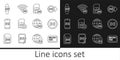 Set line Micro Sim Card, 5G network, card rejected, Mobile with, Smart watch, and icon. Vector