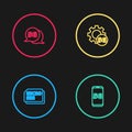Set line Micro Sim Card, Mobile with 5G network, Setting and icon. Vector