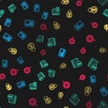 Set line Micro Sim Card, Server 5G network, and Antenna on seamless pattern. Vector