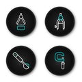 Set line Micrometer, Measuring spoon, Drawing compass and icon. Vector Royalty Free Stock Photo