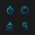 Set line Micrometer, Weight, Stopwatch and Radius. Gradient color icons. Vector