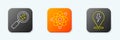 Set line Microorganisms under magnifier, Atom and Lightning bolt icon. Vector