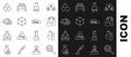 Set line Microorganisms under magnifier, Test tube, Molecule, Radioactive, Chemical formula and CO2 emissions in cloud