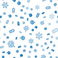 Set line Microorganisms under magnifier, Virus and Battery on seamless pattern. Vector