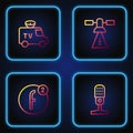 Set line Microphone, Create account, TV News car and Satellite. Gradient color icons. Vector Royalty Free Stock Photo