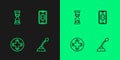 Set line Microphone, Game controller or joystick, Old hourglass and Mobile gaming icon. Vector
