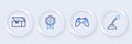 Set line Microphone, Game controller or joystick, rating with medal and Chest for game icon. Vector