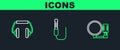 Set line Microphone, Headphones and Audio jack icon. Vector Royalty Free Stock Photo