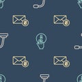 Set line Microphone, New, email incoming message and Information on seamless pattern. Vector