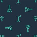 Set line Microphone with stand, Electric bass guitar and Air headphones on seamless pattern. Vector Royalty Free Stock Photo