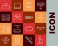 Set line Microscope, Drone flying, UAV, Social network, Motion sensor, Server, Data, Web Hosting, Virtual reality