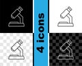 Set line Microscope icon isolated on black and white, transparent background. Chemistry, pharmaceutical instrument Royalty Free Stock Photo
