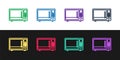 Set line Microwave oven icon isolated on black and white background. Home appliances icon. Vector Illustration Royalty Free Stock Photo