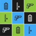 Set line Military rank, Pistol or gun and Police rubber baton icon. Vector Royalty Free Stock Photo