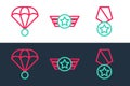 Set line Military reward medal, Parachute and Star American military icon. Vector