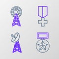 Set line Military reward medal, Radar, and icon. Vector