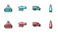 Set line Military truck, Stop war, Cannon and Bullet icon. Vector