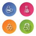 Set line Mineral Ca Calcium, Test tube with toxic liquid, Chemical formula and . Color circle button. Vector