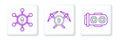 Set line Mining farm, Blockchain technology Ethereum ETH and Crossed pickaxe icon. Vector