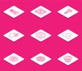 Set line Mining farm, CPU mining, Cryptocurrency key, Bitcoin think, Ripple XRP, and Blockchain technology icon. Vector