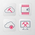 Set line Mining with monitor and pickaxe, Cryptocurrency cloud mining, wallet and icon. Vector Royalty Free Stock Photo