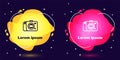 Set line Mirrorless camera icon isolated on blue background. Foto camera icon. Abstract banner with liquid shapes