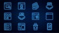 Set line Mobile Apps, Browser window, Processor, with microcircuits CPU, files, Software and Create account screen icon Royalty Free Stock Photo