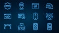 Set line Mobile Apps, Web development, Website template, statistic, Front end, UI or UX design, Computer mouse and icon Royalty Free Stock Photo