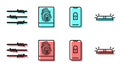 Set line Mobile with closed padlock, Barbed wire, Fingerprint and Flasher siren icon. Vector