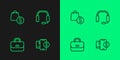 Set line Mobile with dollar, Briefcase, shopping bag and and Headphones icon. Vector