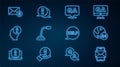 Set line Mobile and envelope, Telephone 24 hours support, Question Answer, Microphone, Information, New, email incoming