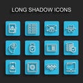 Set line Mobile with exclamation mark, Safe, Tablet, Password protection, FTP folder, Lock and check, Server shield and