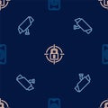 Set line Mobile with fingerprint scanner, Security camera and Lock on seamless pattern. Vector Royalty Free Stock Photo