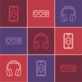 Set line Mobile gaming, Headphones and Game life bar icon. Vector