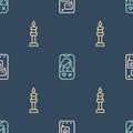 Set line Mobile with heart, Burning candle and Dating app online on seamless pattern. Vector Royalty Free Stock Photo