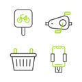 Set line Mobile holder, Bicycle basket, pedals and parking icon. Vector Royalty Free Stock Photo