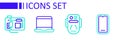 Set line Mobile phone, Artificial intelligence robot, Laptop and Motherboard icon. Vector Royalty Free Stock Photo